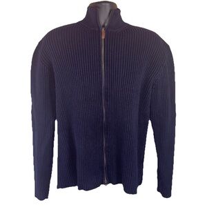 J Crew Cardigan Sweater Mens L Blue Ribbed Full Zip Mock Neck Preppy Academia